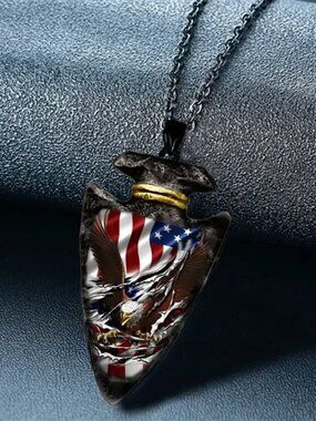 NEW WOMEN'S ARROWHEAD ARROW FLAG EAGLE PENDANT 20" 925 STERLING SILVER NECKLACE